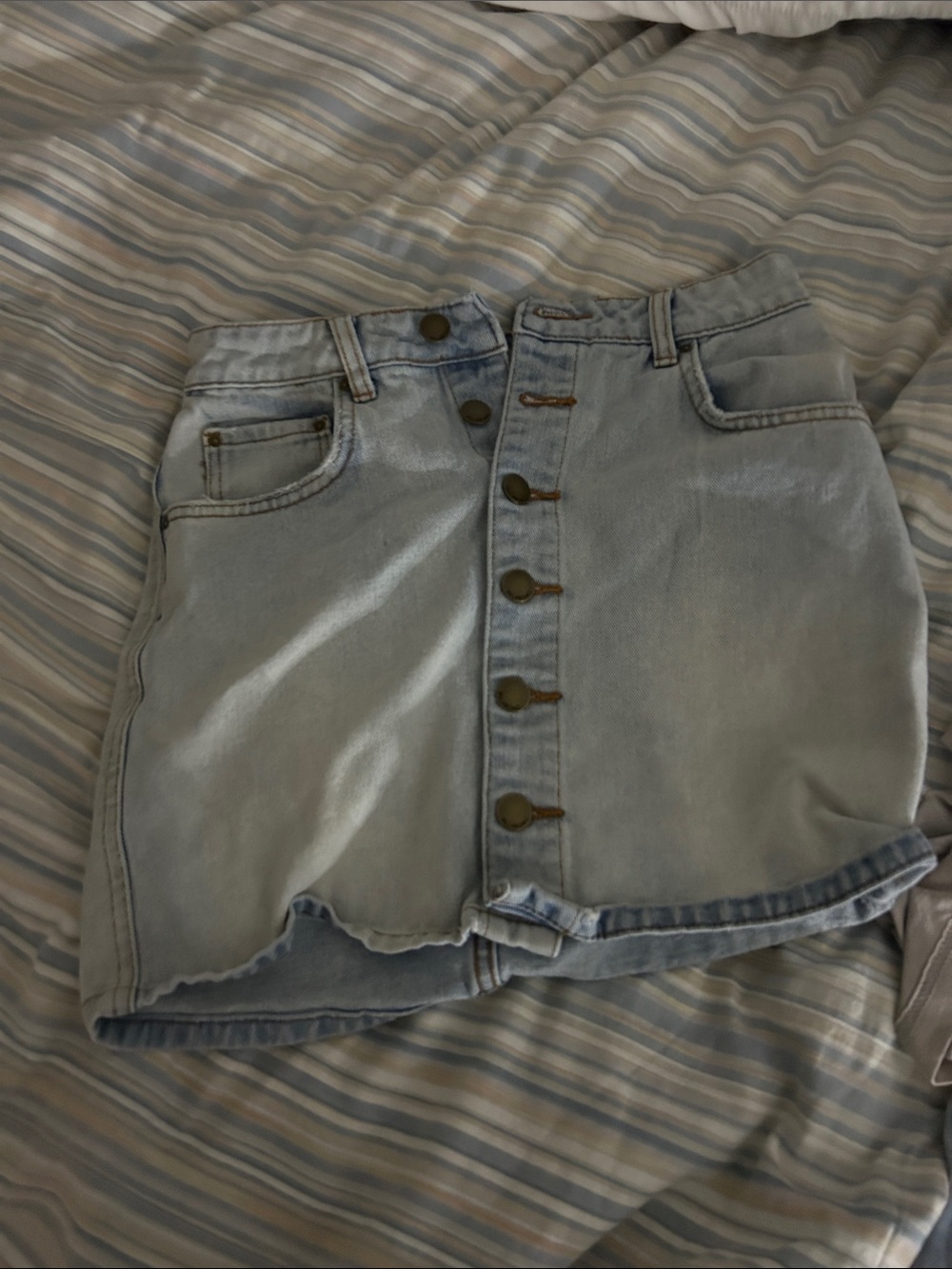 Billabong Light Blue Button-Front Denim Mini Skirt